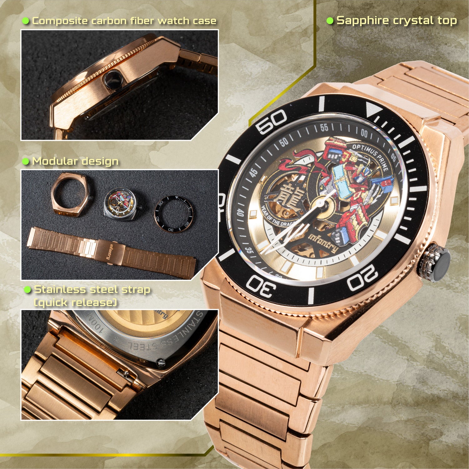 Infantry transformers mechanicl watch rosegold MOD44-TF-GD-07