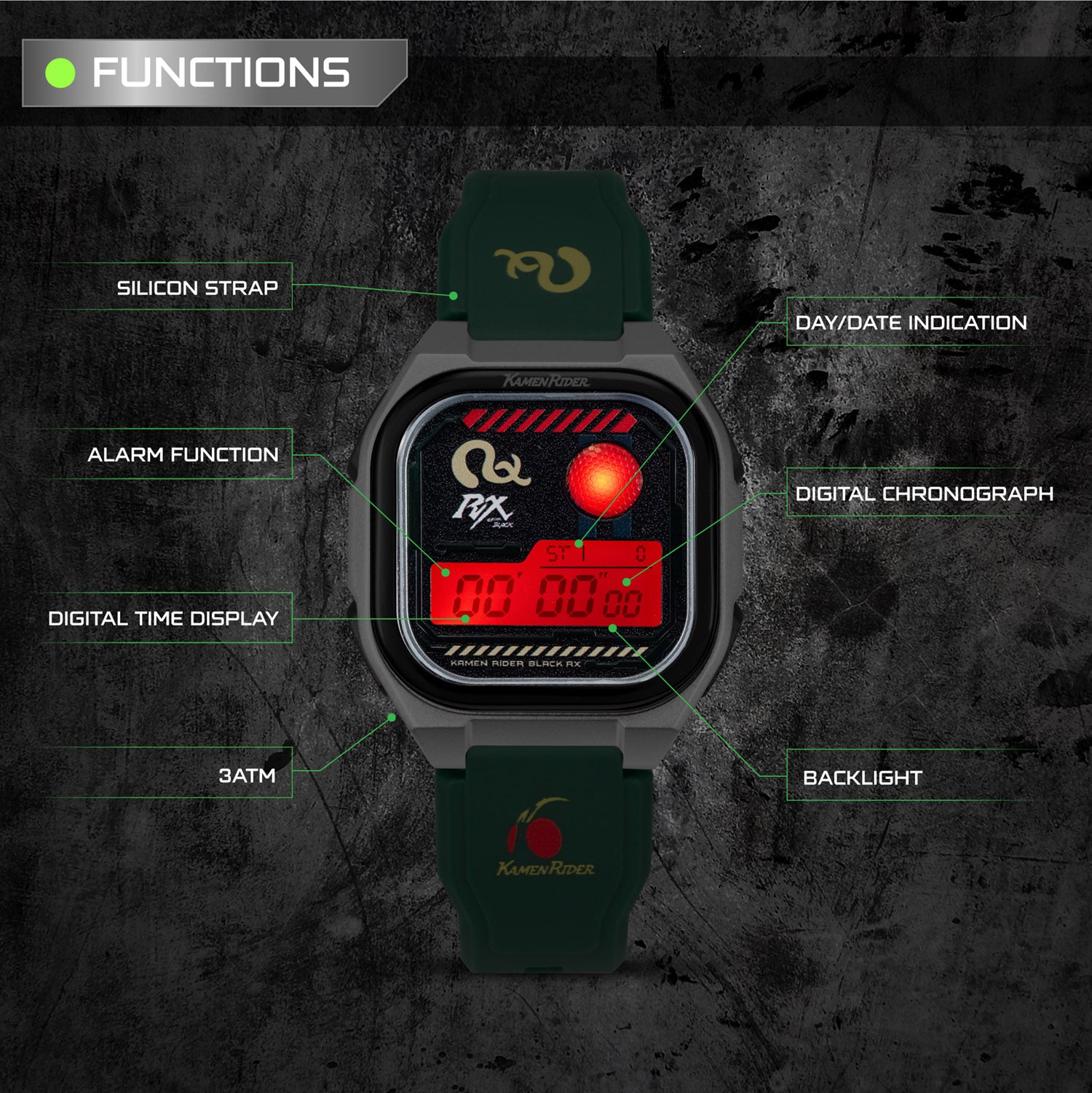 Infantry x kamen rider digital watch black RX function INP-KR2-LTE-03