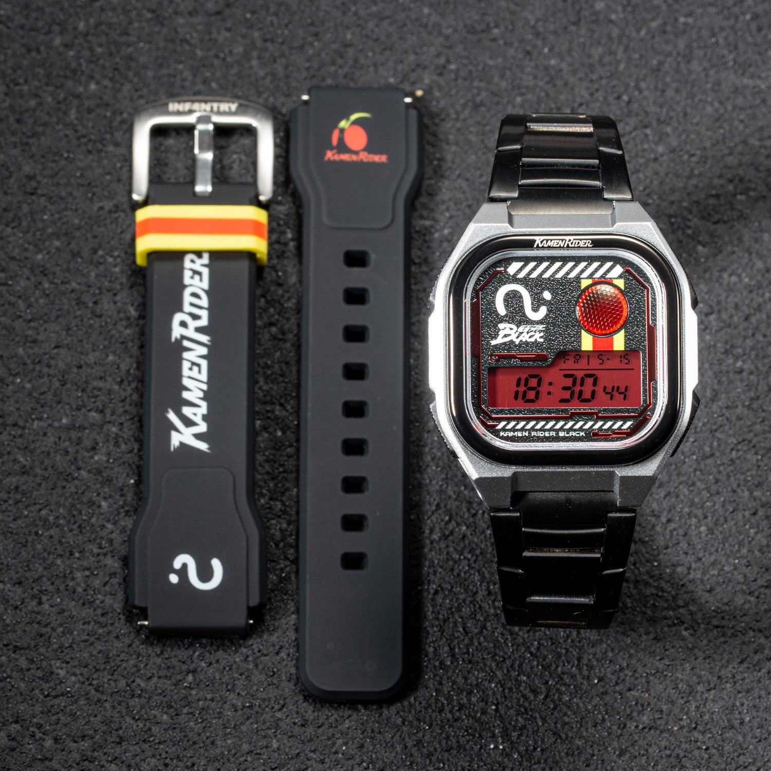 kamen rider digital watch black set extra strap INP-KR-03