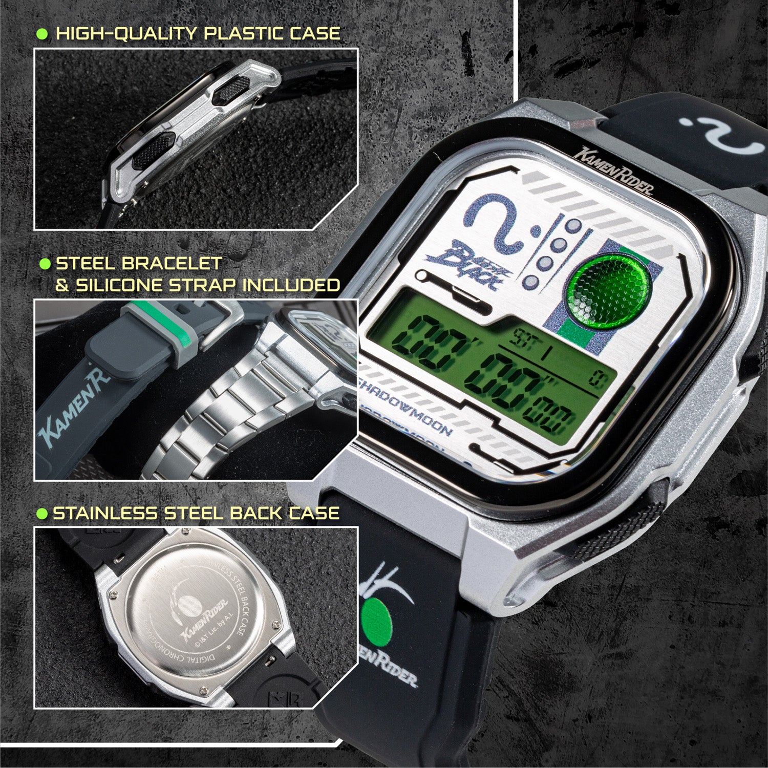 kamen rider premium set 2 digital watch with stainless steel strap INP-KR-SP2-SET