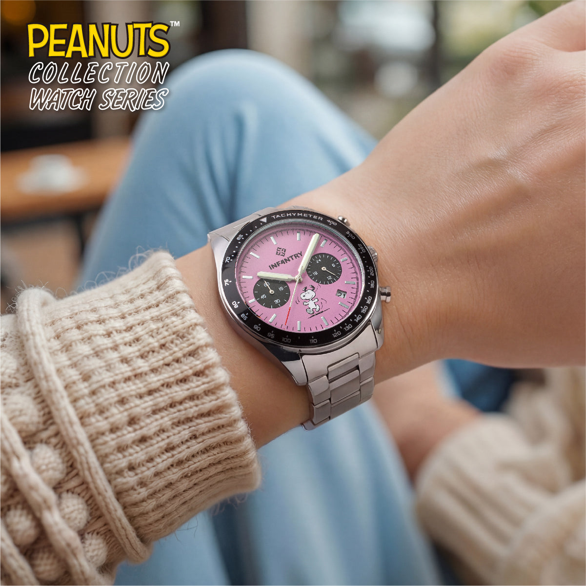 tokeitoys pink peanuts snoopy watch on wrist INP-SP5-06