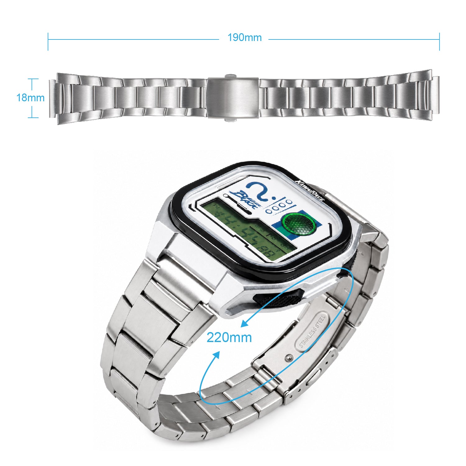 upgrade stainless steel strap silver fitting the full Kamen Rider Watch series  Size INP-KR-STP-S-05